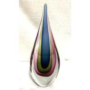 Vintage Murano Sommerso Triple Colored Tear Drop Sculpture by Seguso Flavio 11"